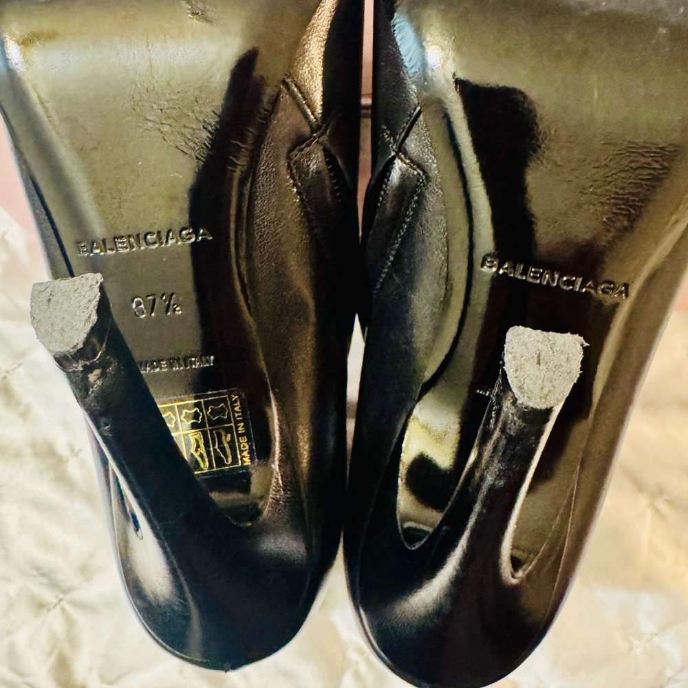 Balenciaga Black Leather Peep-Toe Boots (size 7) - Picture 8 of 10